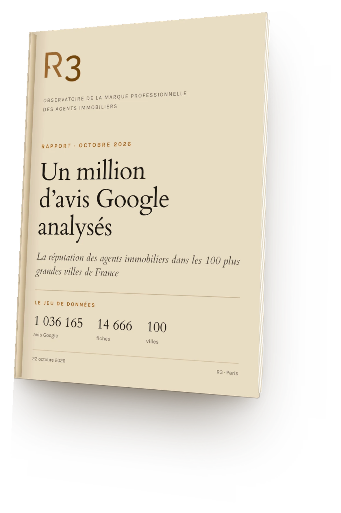 Le rapport de l’observatoire R3, présenté comme un livre : un million d’avis Google analysés, octobre 2026.